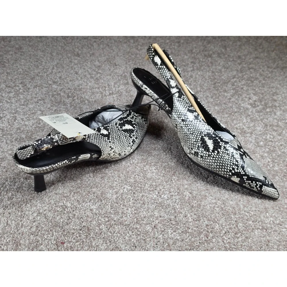 A New Day Samantha Snakeskin Slingback Kitten Heels Cream Black 8.5 NEW - Picture 4 of 5